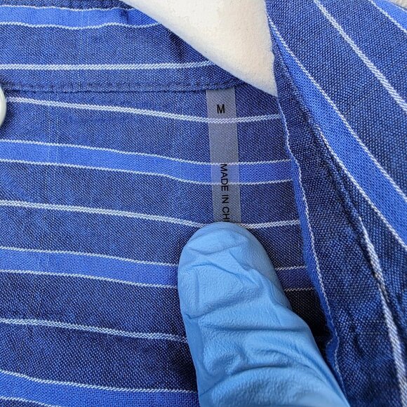Margaret O'Leary Shirt Womens Medium Blue Striped Crinkle Button Front Top - Picture 3 of 9